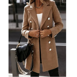 Nukty Autumn and Winter Long-sleeved Suit Collar Double-breasted Coat Coat Women's Woolen