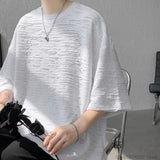 Nukty Summer Chic Fashion Holes T-Shirts For Men Clothing Short Sleeve O-Neck Loose Casual Solid Color Tee Shirt Homme Streetwear