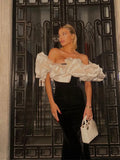 Nukty Elegant White Pleated Slash Neck Patchwork Long Dress Women Fashion Backless Sleeveless Slim Robe New Party Evening Dresses