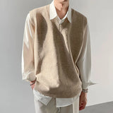 Nukty Spring Men's Clothing Luxury Knit Vest Sweater Retro V Neck Sleeveless Loose Stylish Vintage Solid Color Leisure Knitwear