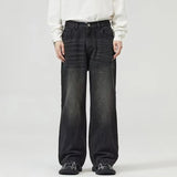 Nukty Summer Men Baggy Denim Jeans Male New Fashion Wash Straight Wide Leg Casual Trousers High Street Hot Sale Loose Trousers