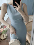 Nukty Women Spaghetti Strap Sleeveless Solid Sexy Dresses Summer New Fashion Office Lady Female Elegant Evening Party Midi Dress