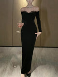 Nukty Sexy Bodycon Long Dresses for Women Autumn Evening Party Prom Robe Wedding Velvet Dress Lace Patchwork Slash Neck Slim Vestidos