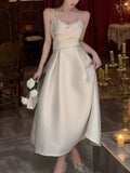 Nukty Summer Chic Solid Folds Elegant French Evening Party Dress Women Strap Corset Wedding Graduation Dresses Backless Vestidos