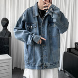 Nukty Men's Clothing New Baggy Denim Jacket Solid Color Casual Korean Fashion Harajuku Oversized Blue Streetwear Male Button Coat