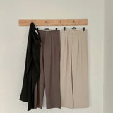 Nukty High Waist Women Suit Pants Fall Straight Office Ladies Korean Fashion Trousers Casual Button Loose Female Black Pants New