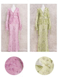 Nukty Y2K Style Two Piece Suit Sexy Front Open Wood Ear Edge Lace-up Printed Top High Waist Long Dress Bikini Cover Ups A2586