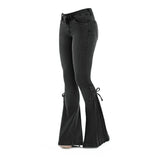 Nukty Sexy Mid Waisted Stretch Flared Pants Women Slim Fit Denim Jeans Wide Leg Casual Korean Style Skinny Bell Bottom Pocket Trousers