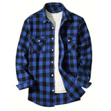 Nukty Men's Shirts Button-Up Classic Plaid Smart Casual Flannel Shirt Long Sleeved Chest Two Pockets Design Spring Autumn Men Tops
