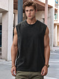 Nukty Summer Men's Washed Cotton Tank Tops Muscle Gym Sleeveless Workout T Shirts Running Beach Loose Cutoff Tees