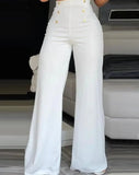 Nukty Elegant High Waist Wide Leg Bootcut Pants Summer European & American Fashion Simple Women's Flared Trousers