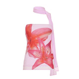 Nukty Holiday Floral Print Tube Top with Scarf Fairycore y2k Strapless Cropped Tops Women Summer Casual Vest Elegant Aesthetic