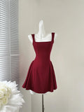 Nukty Elegant Korean Fashion Summer Evening Party Red U-neck Sling Dress Lady Casual High Waist Sleeveless Strap Mini Dress for Women