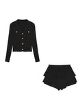 Nukty Winter Elegant Knitted Two Piece Set Women V-neck Sweater Tops+Cake Skirt Female Casual Korean Fashion Slim Vintage Set 2024 New