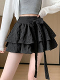 Nukty  Sweet Bow Tutu Skirts Women Summer High Waist Lolita All Match Mini Pleated Skirts Korean Kawaii Preppy Lace Up A Line Skirts