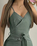 Nukty 2024 Summer Woman Long Jumpsuits Elegant V-Neck Work Suit Jumpsuit with Suspender Sexy New Fashion Casual One Pieces