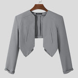 Nukty Men Blazer Solid Color Open Stitch Long Sleeve Irregular Thin Suits Men Streetwear Fashion Casual Crop Coats S-5XL