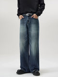 Nukty 4 Colors Autumn Vintage Distressed Men's Baggy Straight Jeans Fashion Korean High Street Denim Pants Streetwear Male Trousers