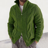Nukty Fashion Slim Knitted Sweatercoat Men Casual Zip-up Turtleneck Knit Cardigans Autumn Winter Vintage Twist Jacquard Mens Sweaters