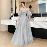 Nukty DRESS TO IMPRESS Bridesmaid Dress Temperament Lantern Sleeve Sequin Party Dress Fairy Stage Performance Dress Elegant Banquet Dress A-Long Dress