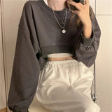 Nukty Streetwear Women Sexy Solid Cropped Sweatshirts Oversize Loose Harajuku BF Pullovers Spring Korean Chic Casual Y2k Tops