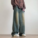 Nukty Distressed Vintage Blue Jeans Pants Men Wide-leg Denim Trousers Male Oversize Streetwear Fashion Casual Baggy Straight Jeans