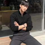 Nukty Autumn Clothing Men's Knitted Jacquard Zipper Pullover Sweater Premium Vintage Solid Color Stand Collar Long Sleeve Luxury M-3XL