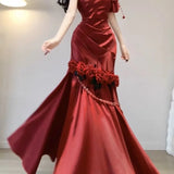 Nukty DRESS TO IMPRESS White Moonlight And Black Lotus Satin High Set Dress Fish Tail Dress Lolita Day Dream Small Evening Dress Women Party Dress