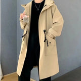 Nukty Spring Autumn Army Green Windbreaker Fashion Men Mid-length Casual Hooded Coat Men Daily High Street Overcoat Male Clothes