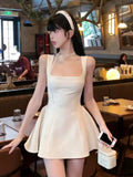 Nukty Elegant France Princess Party Evening Short Dresses Summer Plain Corset Sweet Tutu Dress Wide Straps Women Clothes New