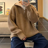 Nukty FALL OUTFITS MEN Autumn Men's Half Zipper Knitted Pullover Sweater Y2K Vintage Casual Knitwear New Stand-up Collar Loose jersey hombre