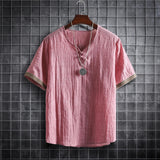 Nukty japan fashion street Summer Men Cotton Linen Tshirts Solid Color Korean Fashion Men Short Sleeve Short Sleeve Tshirt Mens Clothing Plus Size 5Xl