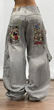 Nukty New American Harajuku Retro Straight High Waist Y2K Street Style Women Washed Blue Pockets Baggy Jeans Gothic Wide Pants