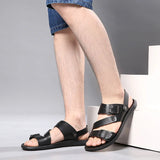 Nukty Comfortable Men's Sandals Solid Color Open Toe Mens Leather Sandals New Slippers Beach for Male Leather Footwear