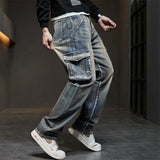 Nukty 42 44 Plus Size Jeans Men Denim Pants Baggy Jeans Vintage Cargo Pants Loose Fashion Causal Trousers Male Big Size Bottoms