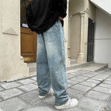 Nukty Male Niche Design Sense Ins Hip Hop Hip Hop Handsome American High Street Denim Pants Loose Straight Leg Casual Pants