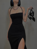 Nukty DRESS TO IMPRESS Coquette Elegant Party Dress Women Mall Goth Vintage Aesthetic Fairycore Grunge Backless Lace-up High Waist Halter Dress