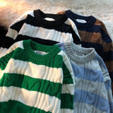 Nukty Striped Retro Couple's Sweater Men's Autumn and Winter Design Sense Niche Thread Clothing Trend Brand Ins Loose Knit Sweater