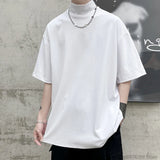 Nukty Men Tshirt Solid Streetwear Turtleneck Hip Hop Male Oversized T shirts Man Casual Short Sleeve Top Tees Black/White/Purple