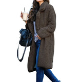 Nukty Flannel Plaid Trench Coats for Women Casual Fuzzy Blend Solid Color Long Shirt Cardigan Jacket Down Wool Coat Fashion
