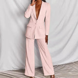 Nukty Urban Elegant Women Blazers Set Solid Fashion Casual Long Pants Blazer Suit Two Pieces Office Lady Loose Autumn Winter Clothes