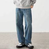 Nukty Men Loose Casual Straight Leg Jeans Male New Fashion High Street Vintage Straight Wide Leg Resistant Blue Denim Pants