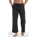 Nukty New Men's Casual Linen Pants Solid Color Breathable Yoga Cotton Trousers Male Casual Elastic Waist Drawstring Fitness Pants