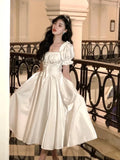 Nukty Spring Fairycore Dress Women Elegant Evening Party Prom Vestidos French Vintage A-line Dresses Solid Clothing Mujer Korean