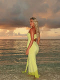 Nukty Women Sexy Hollow Waist Single Shoulder Dress Elegant Backless Bodycon Pleated Long Dresses Lady Vocation Beach Party Robe