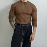 Nukty Autumn Clothing Men's Knit Henry Collar Pullover Sweater Luxury Vintage Button-down Long Sleeve Casual Streetwear Basic Shirts