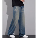 Nukty Spring Summer New Jeans Male Casual Wide Leg Wash Fashion Baggy Denim Trousers Straight Leg Vintage Solid Color Pants