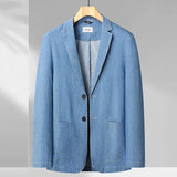 Men's Thin Cotton Monochrome Suit Loose Denim Casual Suit Jacket Coat(oversized plus size)