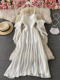 Nukty Summer White Long Dress Women Sexy Off Shoulder Strapless Backless Ruffle Beach Dresses Elegant Ladies Maxi Dresses Vintage Robe