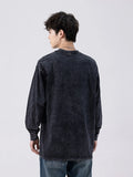 Nukty Men's Washed T-shirts 260G Thick Cotton High Street Retro Oversized Tee Korean Fashion Loose Y2K Tops Long Sleeve Tshirts